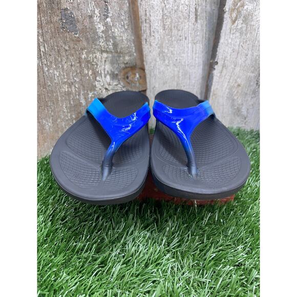 OOFOS OOlala Luxe Flip Flops Black/Bluejay Recovery Sandals Women's 9 - Picture 4 of 7